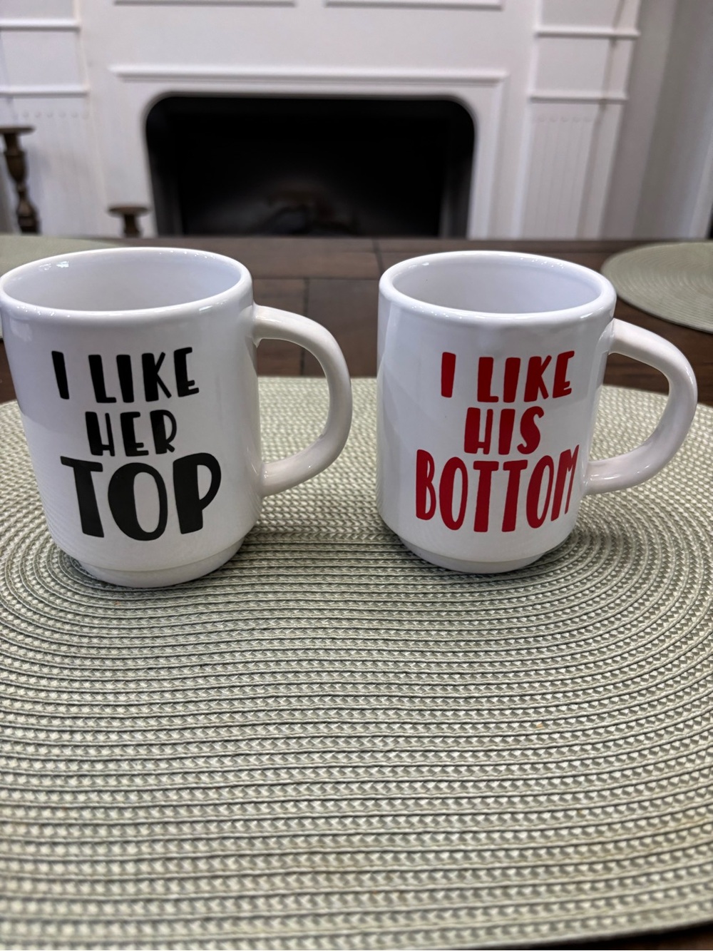 Two ceramic whimsical Dan Dee his and hers mugs